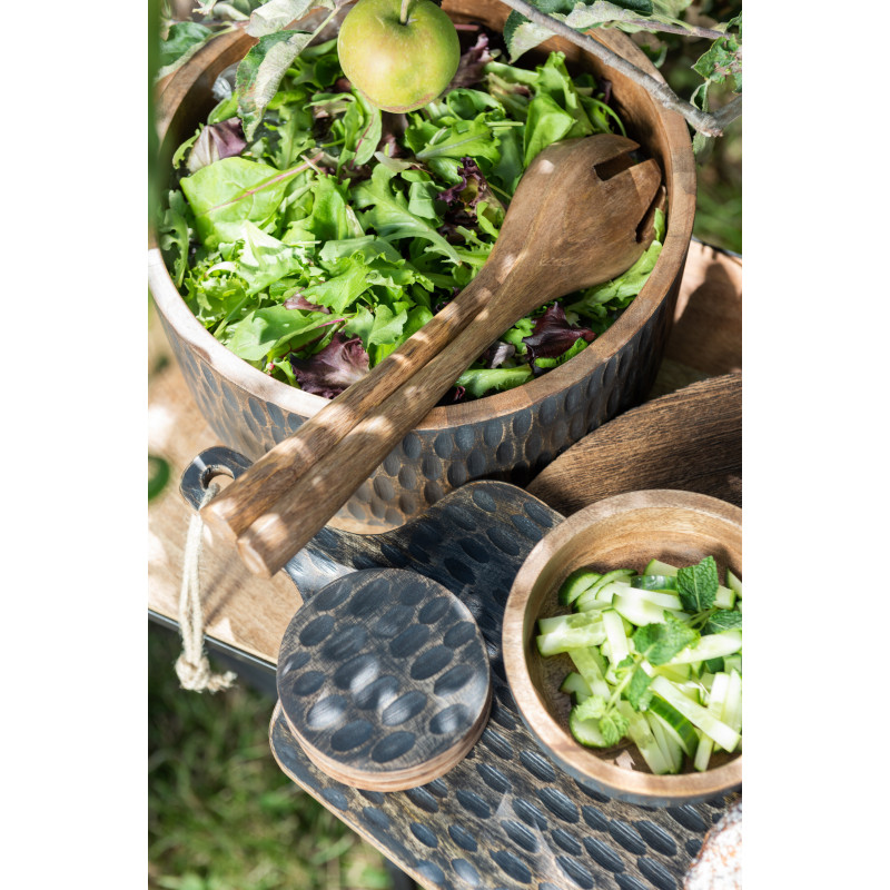 Grand Plat bord de mer Rond 56 cm Bois de manguier Naturel Blanchi Blancoli 