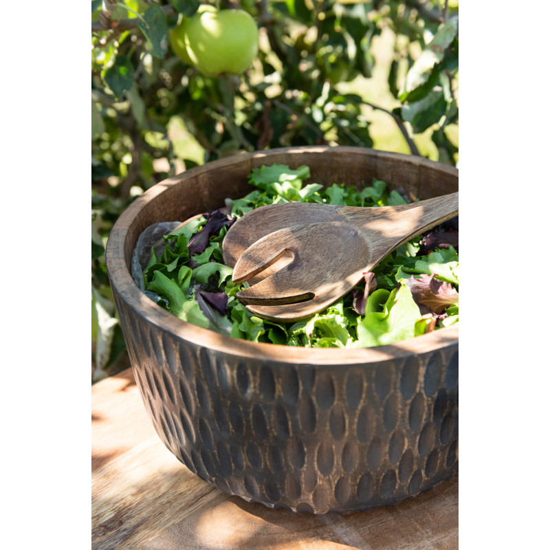 Grand Plat bord de mer Rond 56 cm Bois de manguier Naturel Blanchi Blancoli 
