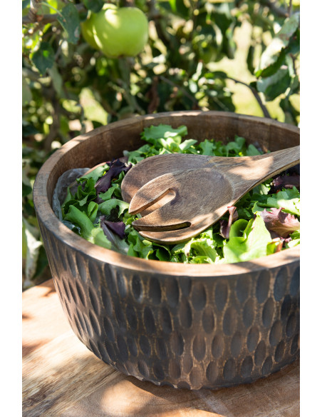 Grand Plat bord de mer Rond 56 cm Bois de manguier Naturel Blanchi Blancoli 