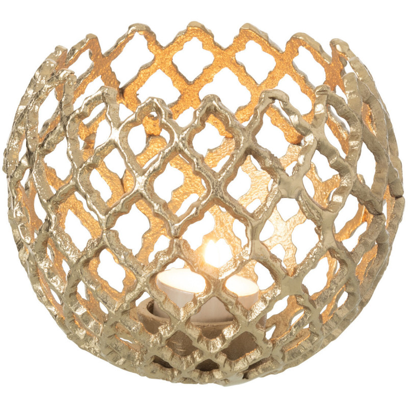 Photophore design chic Rond 15 cm Métal Doré Ajouré Alvéora 