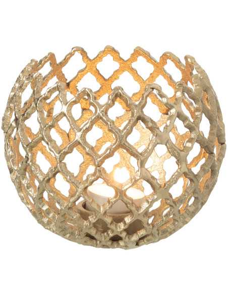 Photophore design chic Rond 15 cm Métal Doré Ajouré Alvéora 