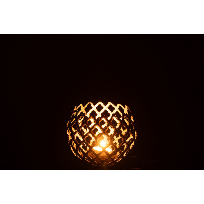 Photophore design chic Rond 15 cm Métal Doré Ajouré Alvéora 