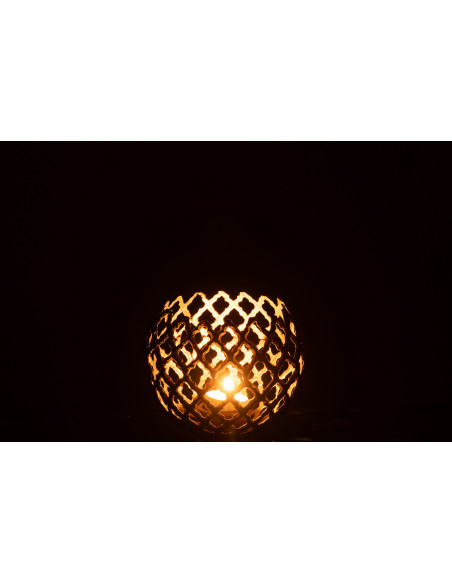 Photophore design chic Rond 15 cm Métal Doré Ajouré Alvéora 