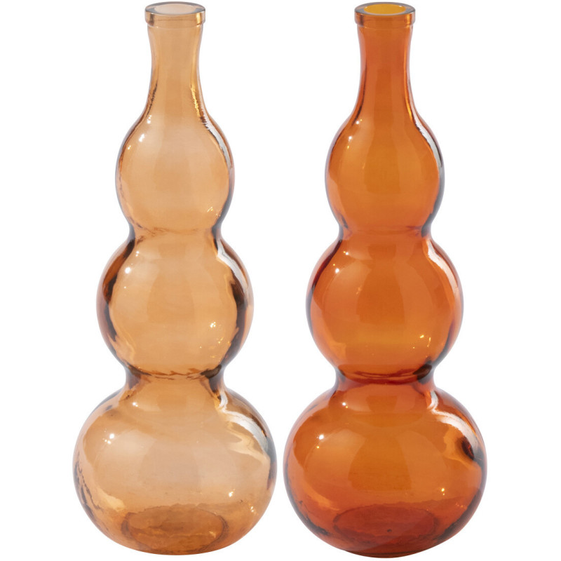 Lot de 2 Grands Vases style Seventies Organique H 48 cm Verre Orange clair Orange foncé Ambrélio 