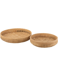Lot de 2 Plateaux déco bord de mer Rond Rotin Naturel Tressé Tressanno 