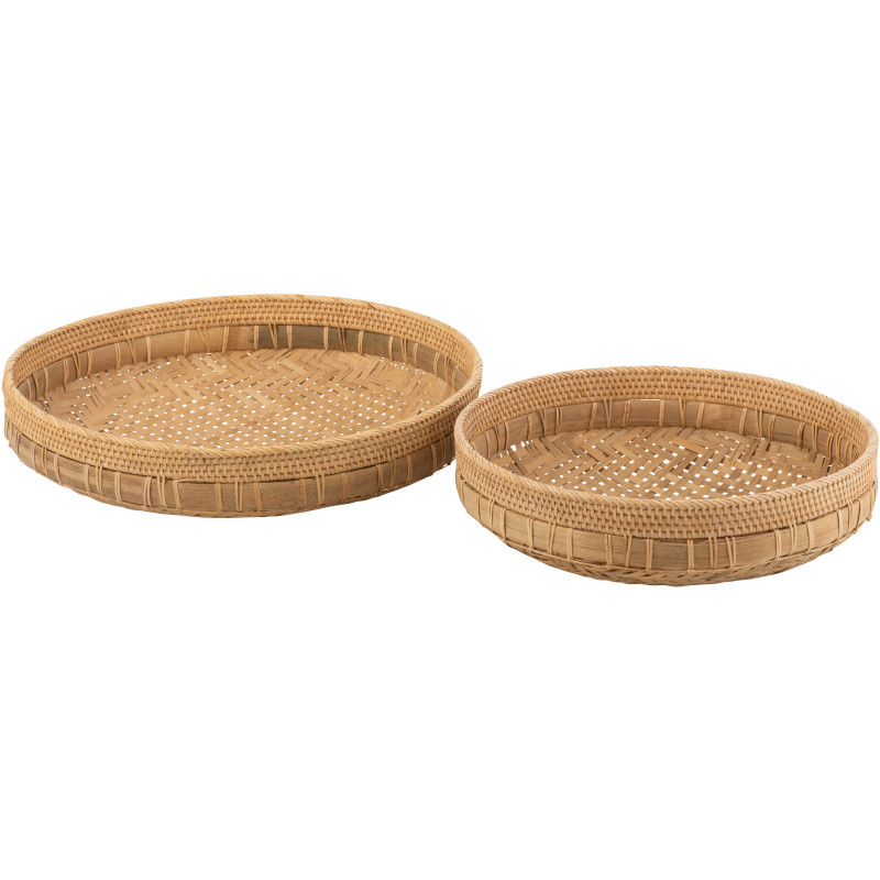 Lot de 2 Plateaux déco bord de mer Rond Rotin Naturel Tressé Tressanno 