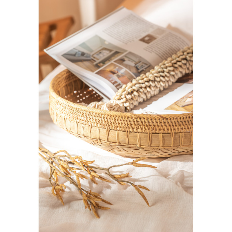 Lot de 2 Plateaux déco bord de mer Rond Rotin Naturel Tressé Tressanno 