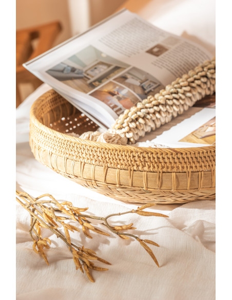 Lot de 2 Plateaux déco bord de mer Rond Rotin Naturel Tressé Tressanno 