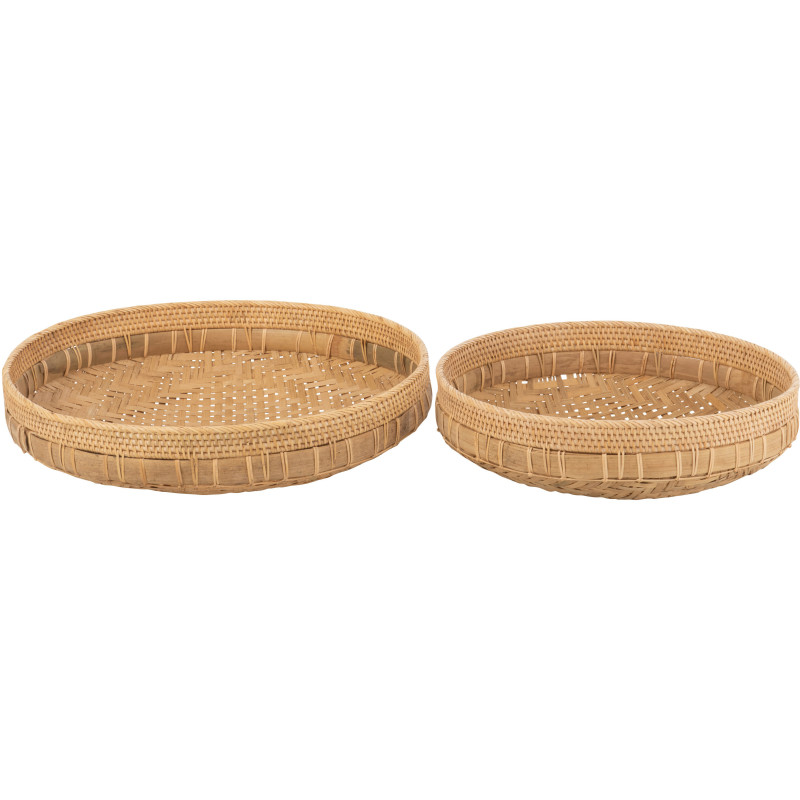 Lot de 2 Plateaux déco bord de mer Rond Rotin Naturel Tressé Tressanno 