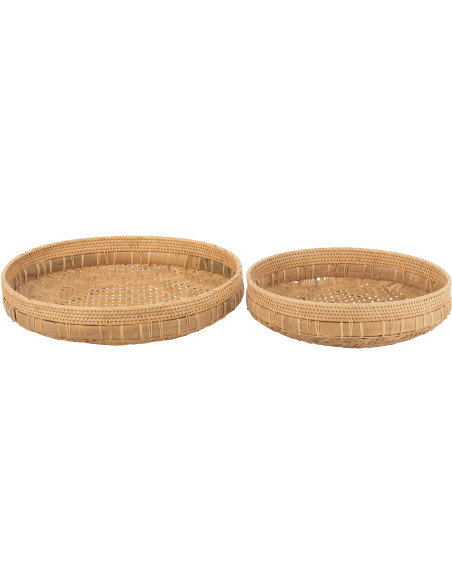 Lot de 2 Plateaux déco bord de mer Rond Rotin Naturel Tressé Tressanno 