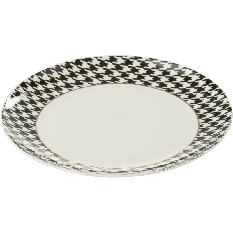 Lot de 4 Assiettes à dessert moderne chic Ronde 20 cm Porcelaine Blanc Noir Motif pied-de-poule Modénia 