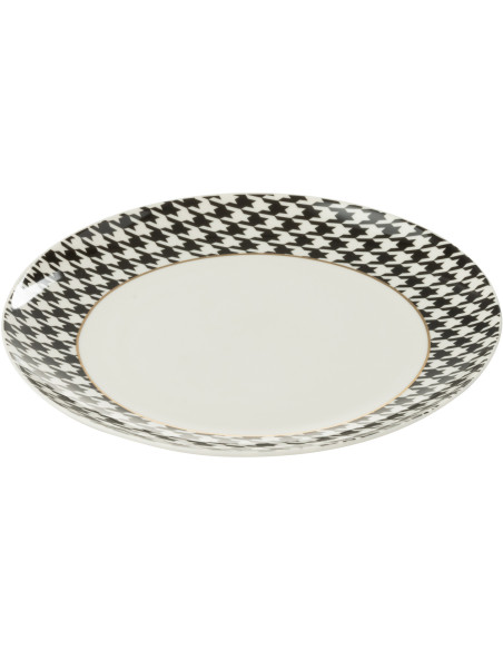 Lot de 4 Assiettes à dessert moderne chic Ronde 20 cm Porcelaine Blanc Noir Motif pied-de-poule Modénia 