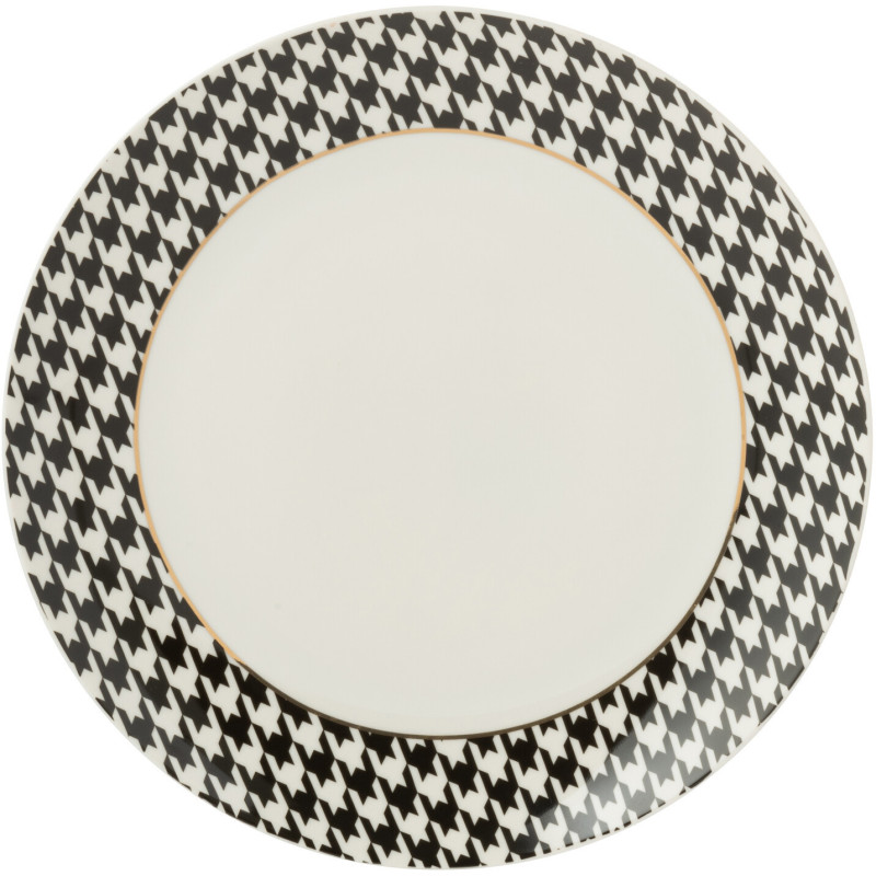 Lot de 4 Assiettes à dessert moderne chic Ronde 20 cm Porcelaine Blanc Noir Motif pied-de-poule Modénia 