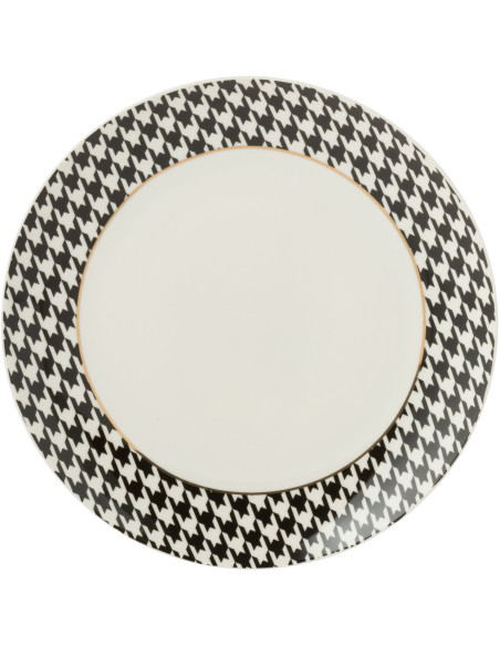 Lot de 4 Assiettes à dessert moderne chic Ronde 20 cm Porcelaine Blanc Noir Motif pied-de-poule Modénia 