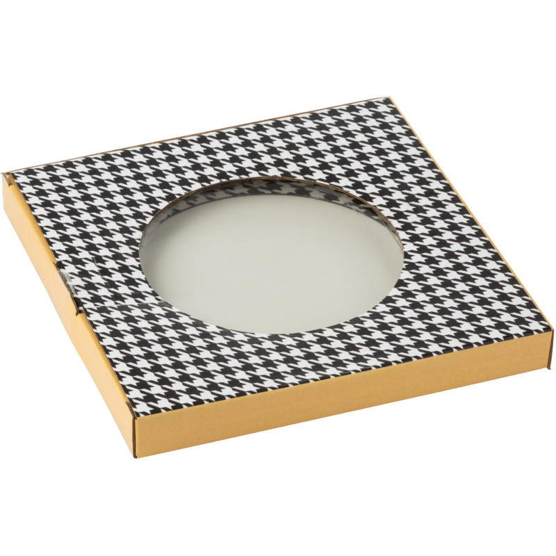 Lot de 4 Assiettes à dessert moderne chic Ronde 20 cm Porcelaine Blanc Noir Motif pied-de-poule Modénia 