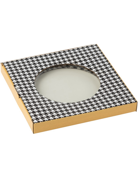 Lot de 4 Assiettes à dessert moderne chic Ronde 20 cm Porcelaine Blanc Noir Motif pied-de-poule Modénia 
