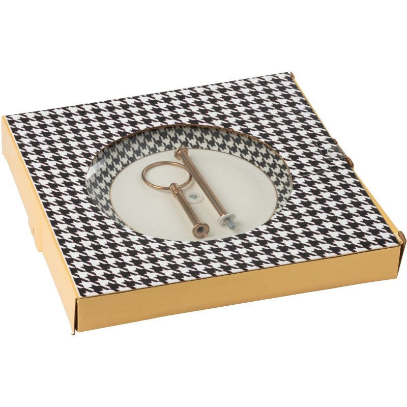 Plateau Présentoir à gâteaux 2 niveaux moderne chic Rond 27 cm Porcelaine Blanc Noir Motif pied-de-poule Modénia 