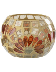 Bougeoir bohème chic D 9 cm Verre Blanc cassé Jaune Mosaïque Solezia 