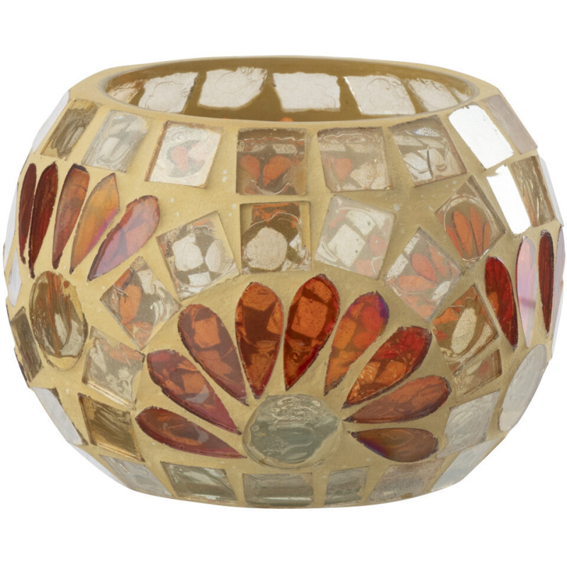 Bougeoir bohème chic D 9 cm Verre Blanc cassé Jaune Mosaïque Solezia 
