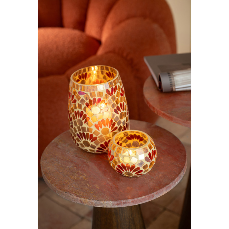 Bougeoir bohème chic D 9 cm Verre Blanc cassé Jaune Mosaïque Solezia 