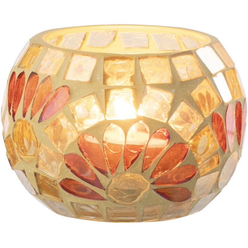 Bougeoir bohème chic D 9 cm Verre Blanc cassé Jaune Mosaïque Solezia 