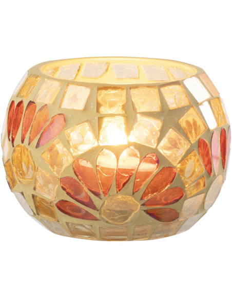 Bougeoir bohème chic D 9 cm Verre Blanc cassé Jaune Mosaïque Solezia 