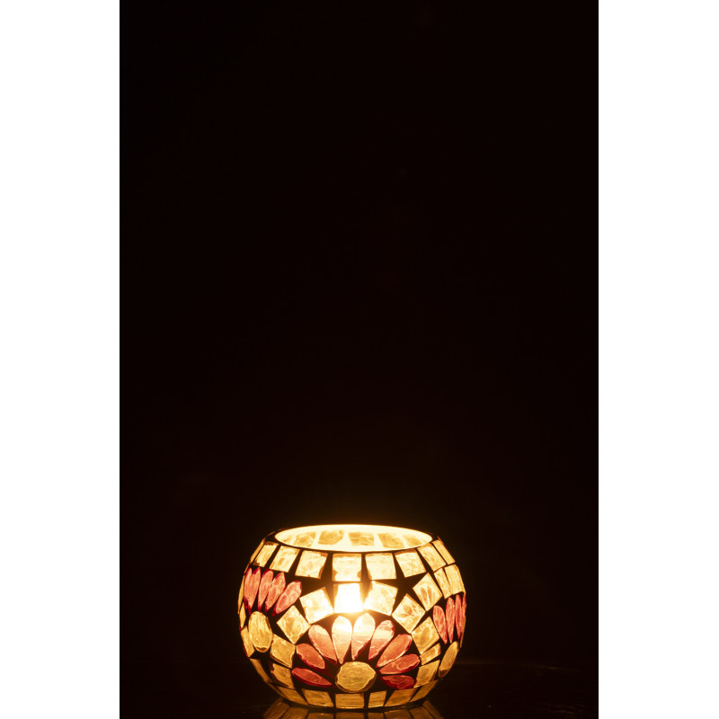 Bougeoir bohème chic D 9 cm Verre Blanc cassé Jaune Mosaïque Solezia 