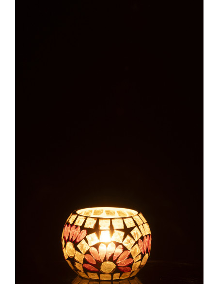 Bougeoir bohème chic D 9 cm Verre Blanc cassé Jaune Mosaïque Solezia 