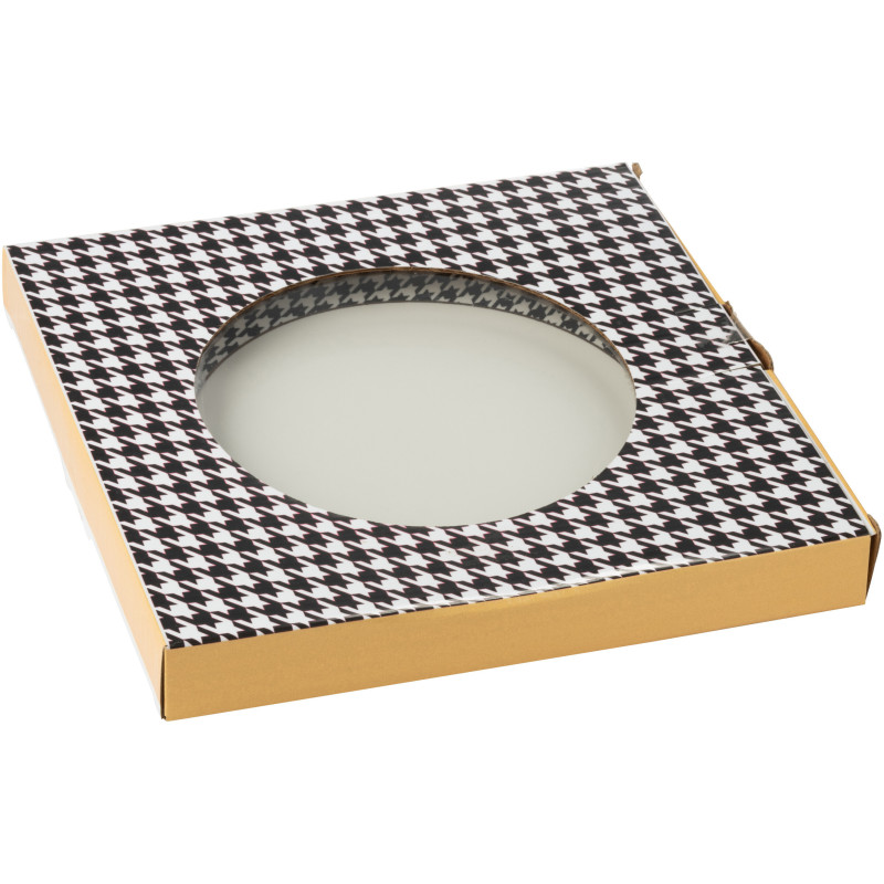 Lot de 4 Assiettes plates moderne chic Ronde 27 cm Porcelaine Blanc Noir Motif pied-de-poule Modénia 