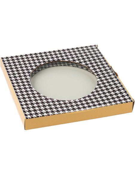 Lot de 4 Assiettes plates moderne chic Ronde 27 cm Porcelaine Blanc Noir Motif pied-de-poule Modénia 