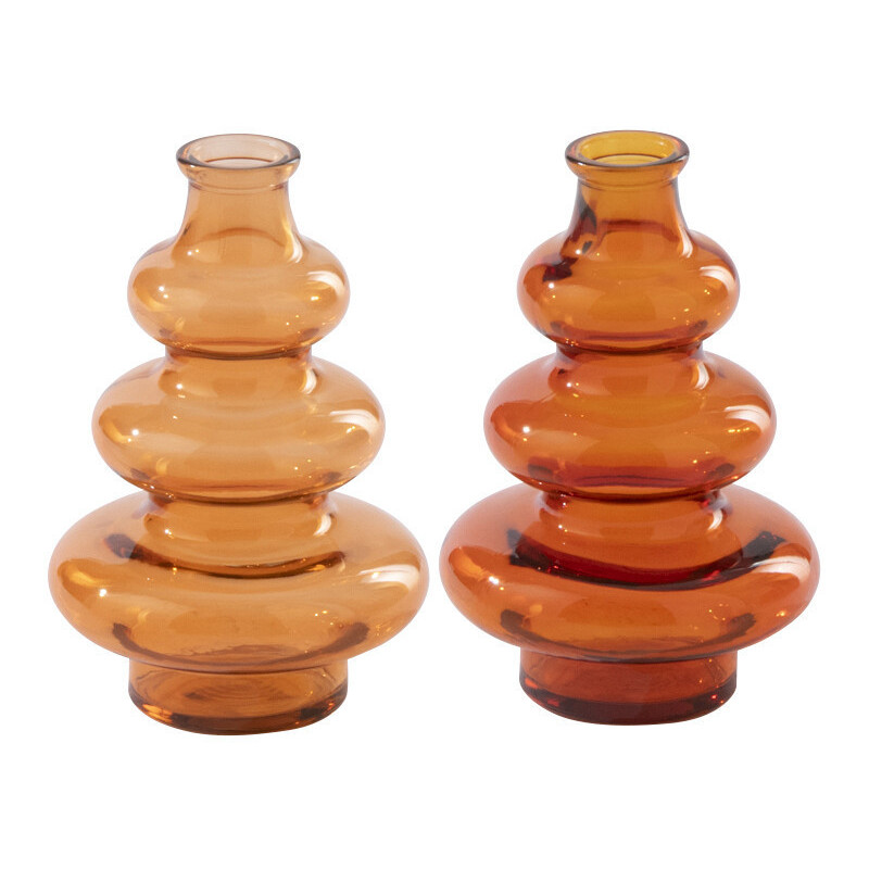 Lot de 2 Vases style Seventies Organique H 22 cm Verre Orange clair Orange foncé Ambrélio 