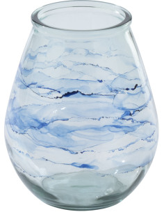 Grand Photophore bord de mer D 29 cm Verre Bleu Motif vagues Marévial 