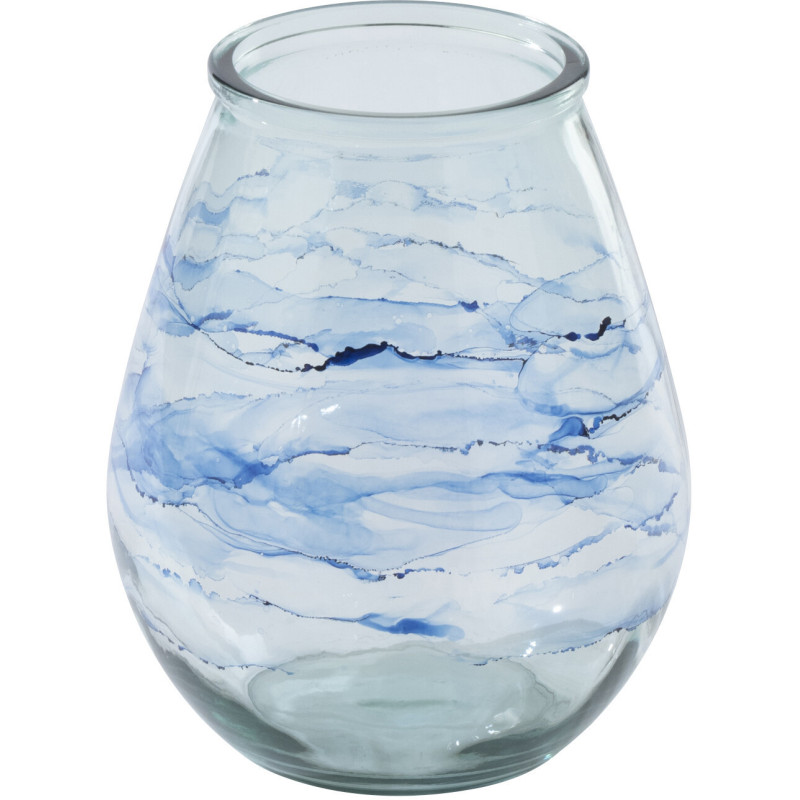 Grand Photophore bord de mer D 29 cm Verre Bleu Motif vagues Marévial 