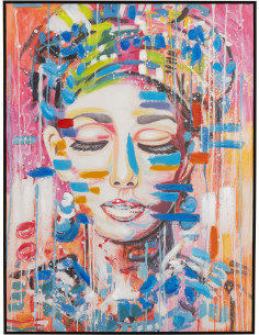 Grande Toile murale peinte Femme Cadre bois noir 90x120 Bliss 