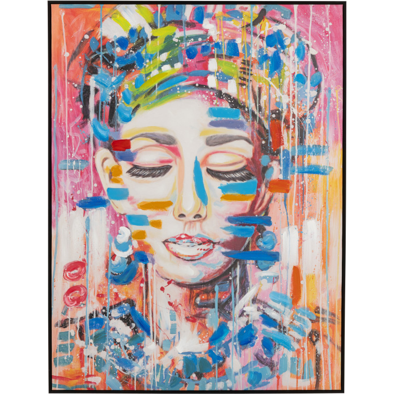 Grande Toile murale peinte Femme Cadre bois noir 90x120 Bliss 