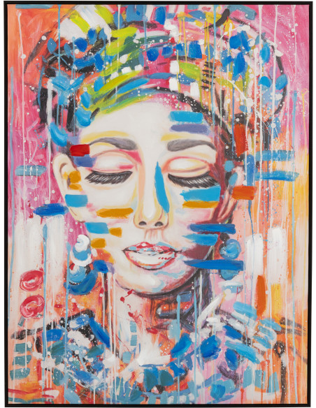 Grande Toile murale peinte Femme Cadre bois noir 90x120 Bliss 