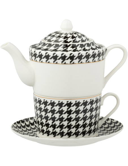 Théière égoïste moderne chic 320 ml Porcelaine Blanc Noir Motif pied-de-poule Modénia 