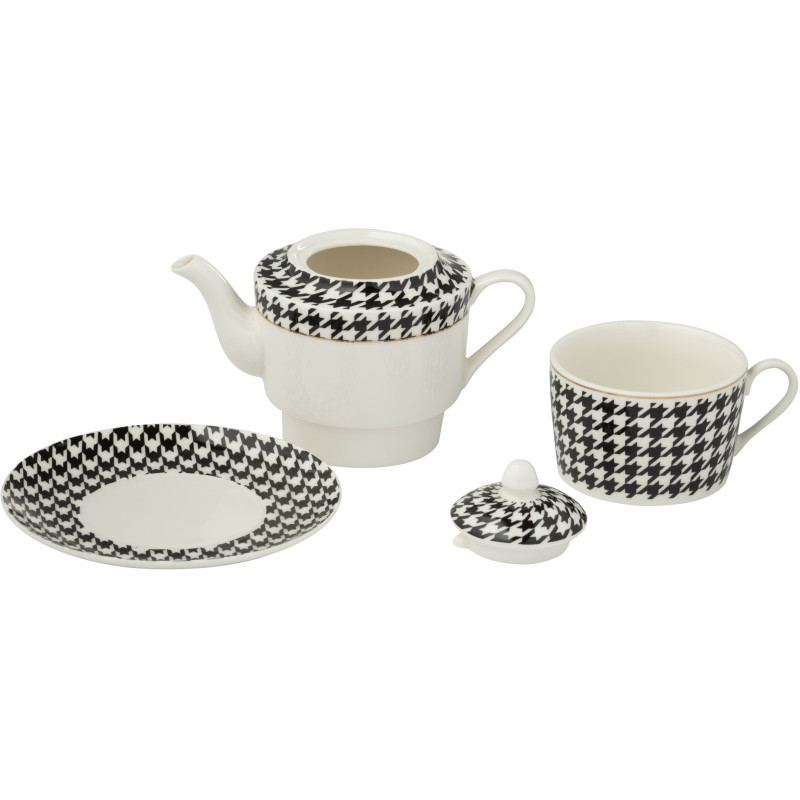 Théière égoïste moderne chic 320 ml Porcelaine Blanc Noir Motif pied-de-poule Modénia 