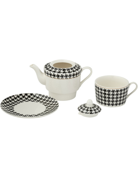 Théière égoïste moderne chic 320 ml Porcelaine Blanc Noir Motif pied-de-poule Modénia 