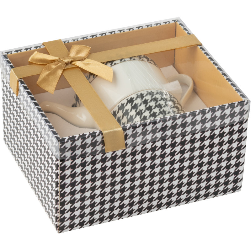 Théière égoïste moderne chic 320 ml Porcelaine Blanc Noir Motif pied-de-poule Modénia 