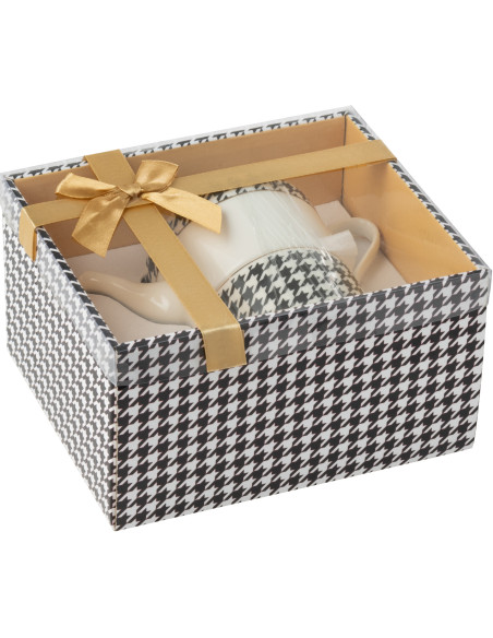 Théière égoïste moderne chic 320 ml Porcelaine Blanc Noir Motif pied-de-poule Modénia 