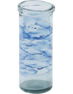 Vase bord de mer Cylindrique H 36 cm Verre Bleu Motif vagues Marévial 