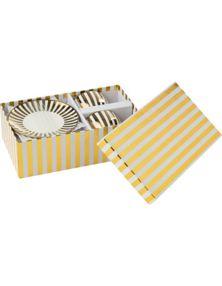 Lot de 2 Tasse à café design chic 230 ml Porcelaine Doré Blanc Motif rayures Orénia 