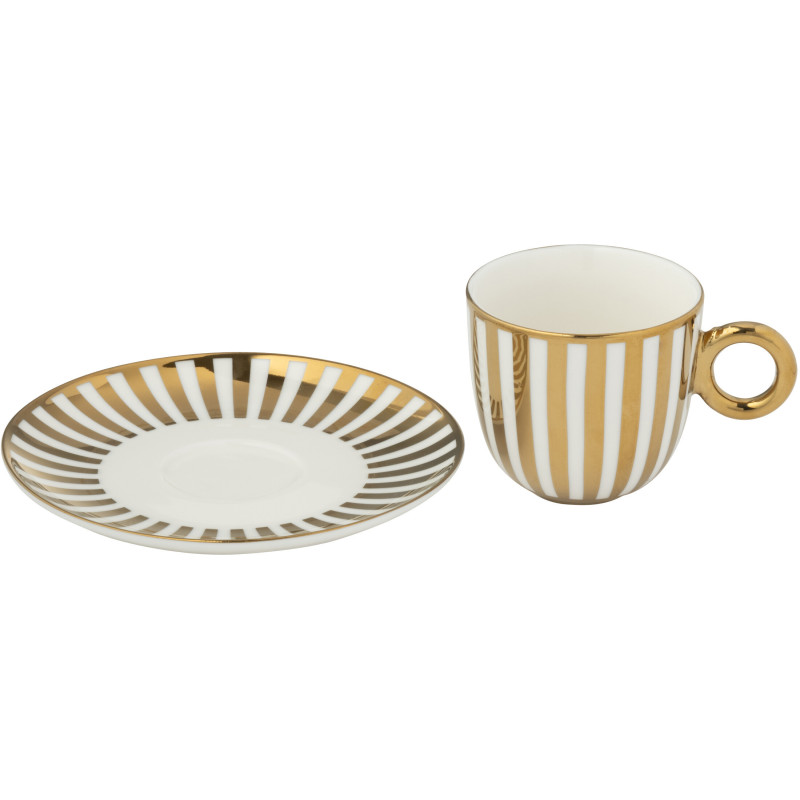 Lot de 2 Tasse à expresso design chic 85 ml Porcelaine Doré Blanc Motif rayures Orénia 