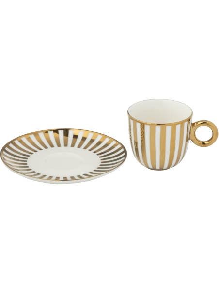 Lot de 2 Tasse à expresso design chic 85 ml Porcelaine Doré Blanc Motif rayures Orénia 