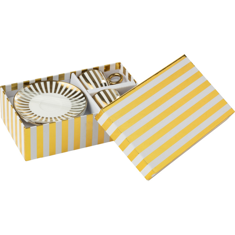 Lot de 2 Tasse à expresso design chic 85 ml Porcelaine Doré Blanc Motif rayures Orénia 