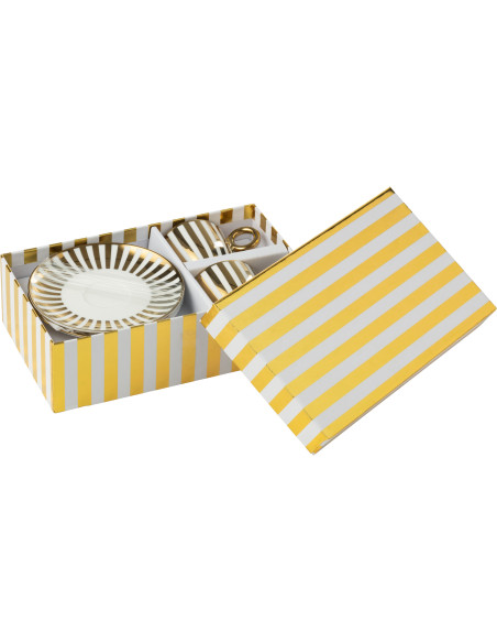 Lot de 2 Tasse à expresso design chic 85 ml Porcelaine Doré Blanc Motif rayures Orénia 