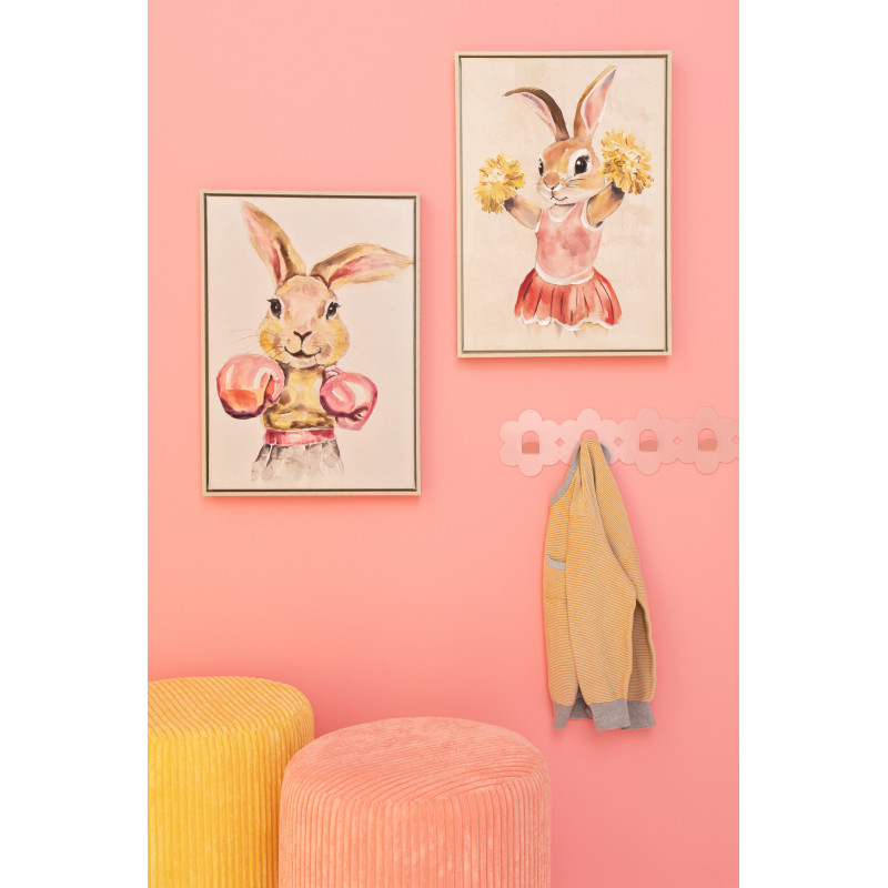 Lot de 4 Toiles murales peintes Lapins Sportifs Cadre bois naturel 37x52 Olympica 