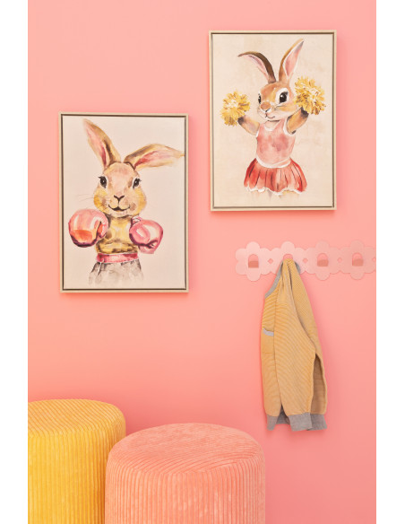 Lot de 4 Toiles murales peintes Lapins Sportifs Cadre bois naturel 37x52 Olympica 