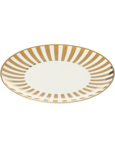 Lot de 4 Assiettes plates design chic Ronde 27 cm Porcelaine Doré Blanc Motif rayures Orénia 